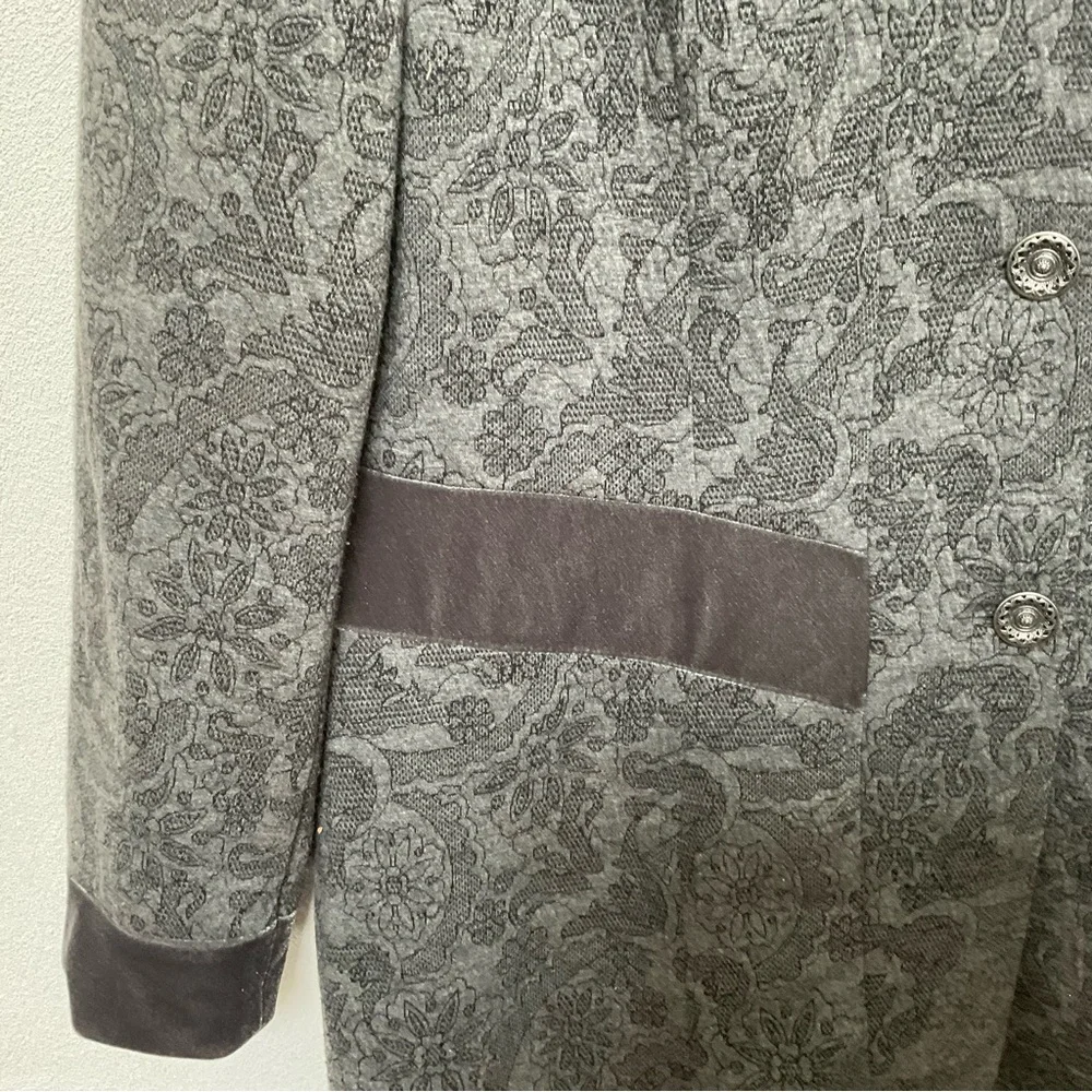 Coldwater Creek Grey, Lace Print Button Up Jacket with Velour Trim Size 14